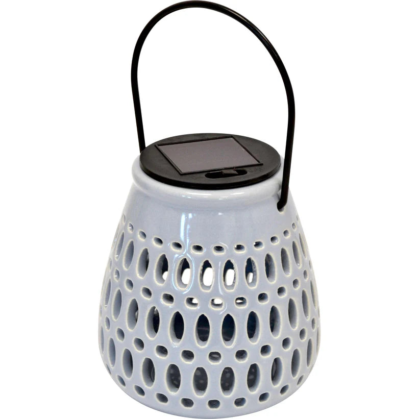 Lampada solare ceramica piccola c/appendino celeste