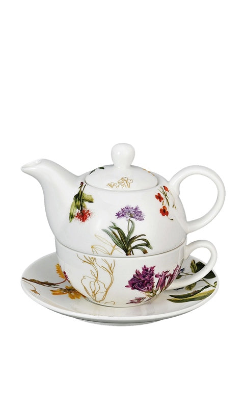 Teiera con tazza e piattino in porcellana New Bone China - "Laila"