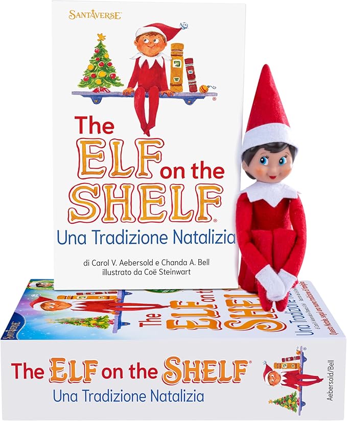 Elf On The Shelf The tradizione natalizia, italiana, ragazzo con occhi azzurri, con libro illustrato magico, scatola dei ricordi e certificato ufficiale di adozione