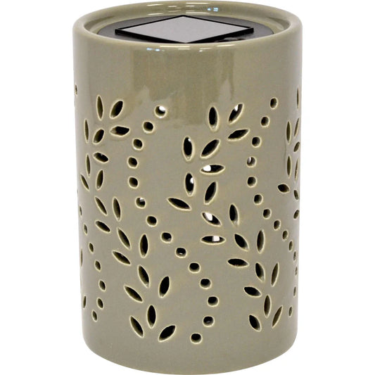 Lampada solare in ceramica da tavolo verde oliva