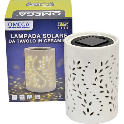Lampada solare ceramica da tavolo bianca