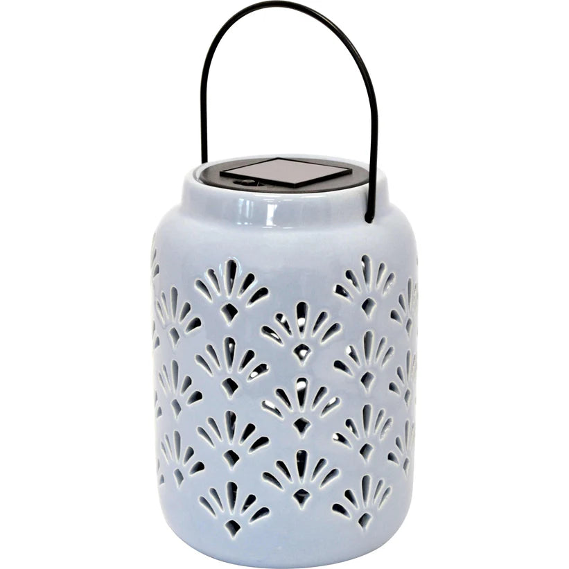 Lampada solare ceramica grande c/appendino celeste