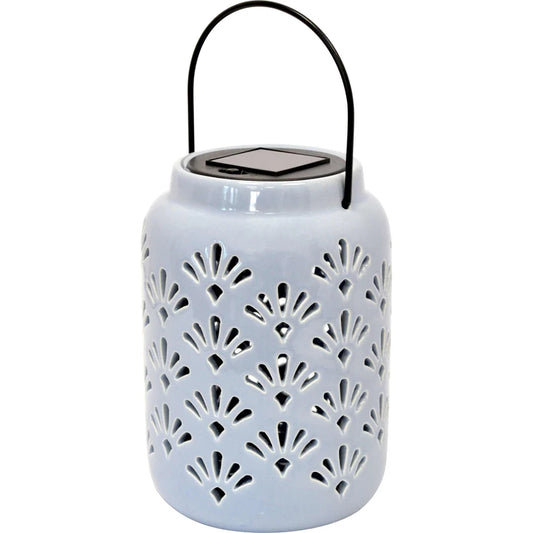 Lampada solare ceramica grande c/appendino celeste