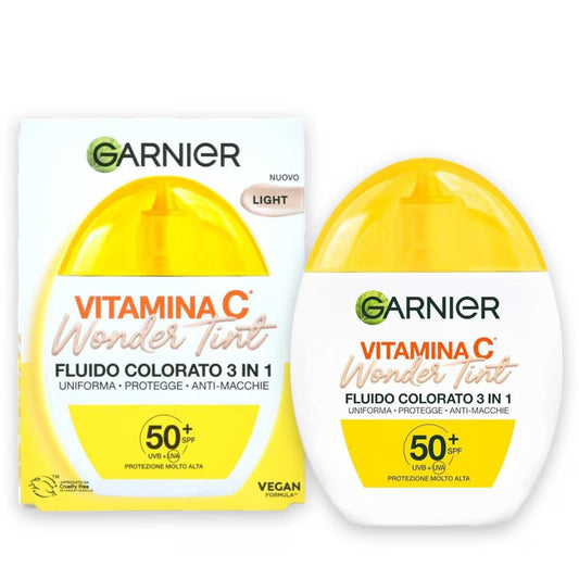Garnier Fluido Colorato 3 in 1 Wonder Tint Vitamina C, 50+ (2 Colorazioni Light e Medium)