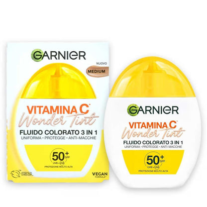 Garnier Fluido Colorato 3 in 1 Wonder Tint Vitamina C, 50+ (2 Colorazioni Light e Medium)