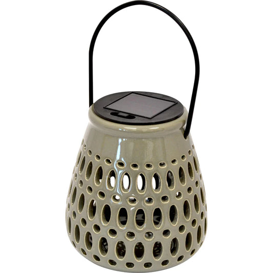 Lampada solare ceramica piccola c/appendino verde oliva
