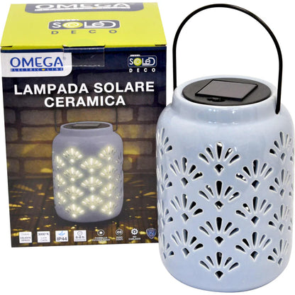Lampada solare ceramica grande c/appendino celeste