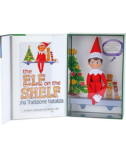 Elf On The Shelf The tradizione natalizia, italiana, ragazzo con occhi azzurri, con libro illustrato magico, scatola dei ricordi e certificato ufficiale di adozione